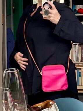 Florentine Hot Pink Italian leather Crossbody shoulder bag purse long strap